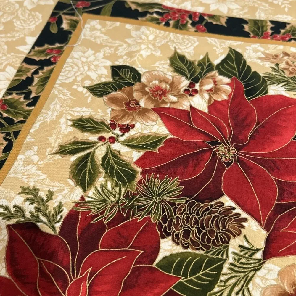 4 Christmas Poinsettia Pillow Cotton Quilting Fabric Panels Cut Out 20